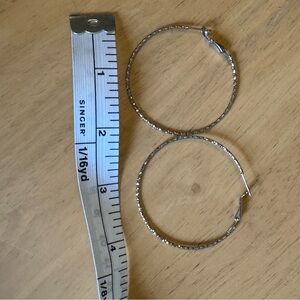 Textured Silver Hoop Earrings with Hinged Closure